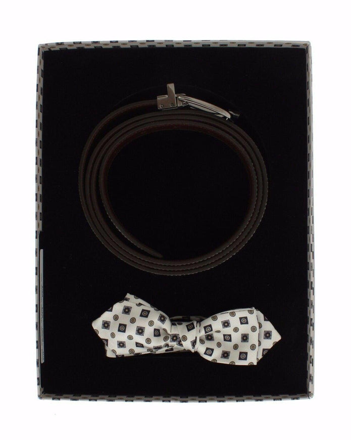 Dolce & Gabbana White Silk Bowtie Leather Men Belt Gift Box - Ellie Belle