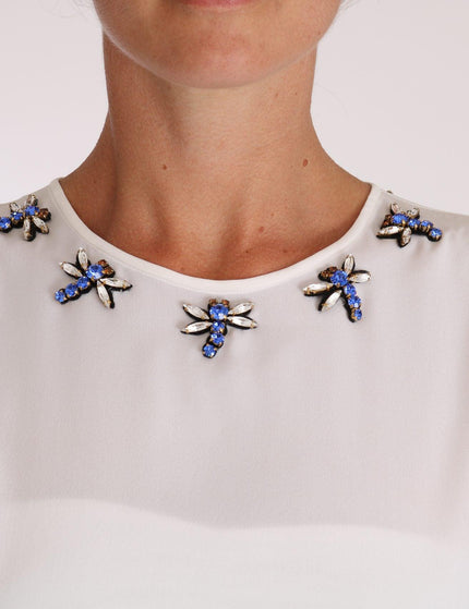 Dolce & Gabbana White Silk Crystal Embellished Fly T-shirt - Ellie Belle