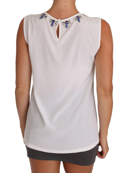 Dolce & Gabbana White Silk Crystal Embellished Fly T-shirt - Ellie Belle