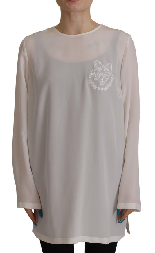 Dolce & Gabbana White Silk DG Logo Embroidered Long Sleeves Blouse - Ellie Belle