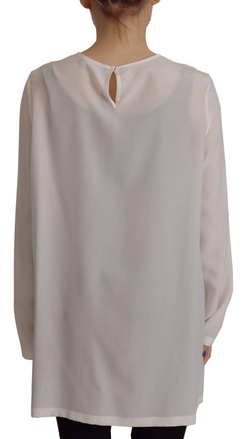 Dolce & Gabbana White Silk DG Logo Embroidered Long Sleeves Blouse - Ellie Belle