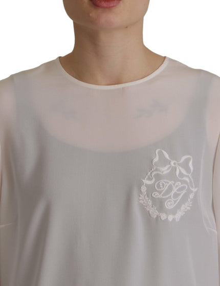 Dolce & Gabbana White Silk DG Logo Embroidered Long Sleeves Blouse - Ellie Belle