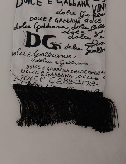 Dolce & Gabbana White Silk DG Logo Letter Print Shawl Fringe Scarf - Ellie Belle