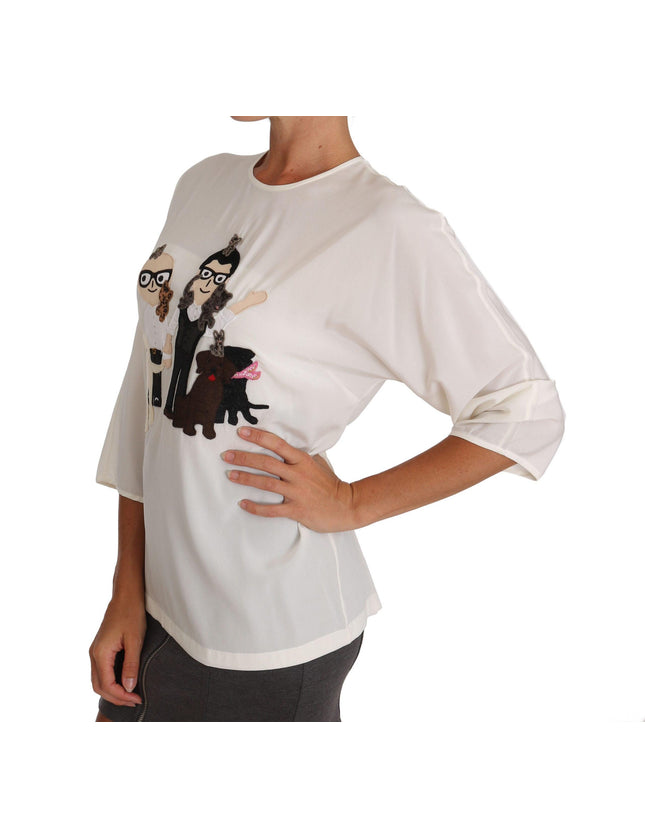 Dolce & Gabbana White Silk #dgfamily Blouse T-shirt - Ellie Belle