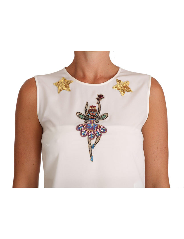 Dolce & Gabbana White Silk Embellished Crystal Sequin Fairy Top - Ellie Belle