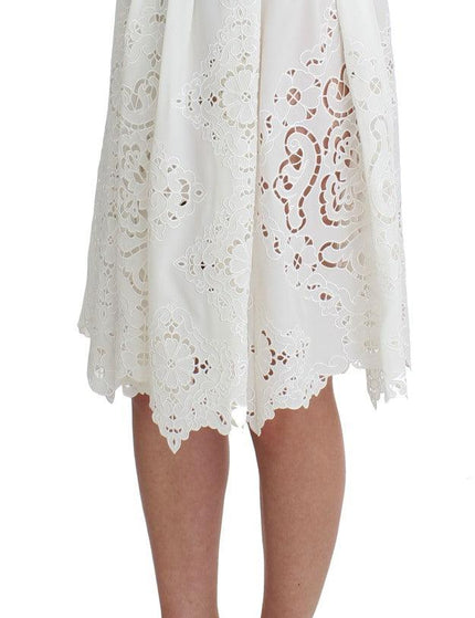Dolce & Gabbana White Silk Floral Ricamo Knee Skirt - Ellie Belle