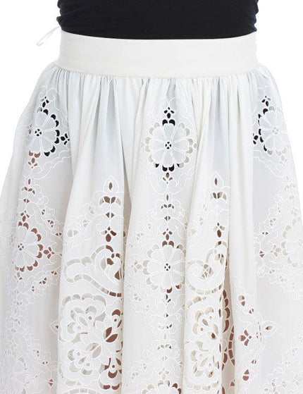 Dolce & Gabbana White Silk Floral Ricamo Knee Skirt - Ellie Belle