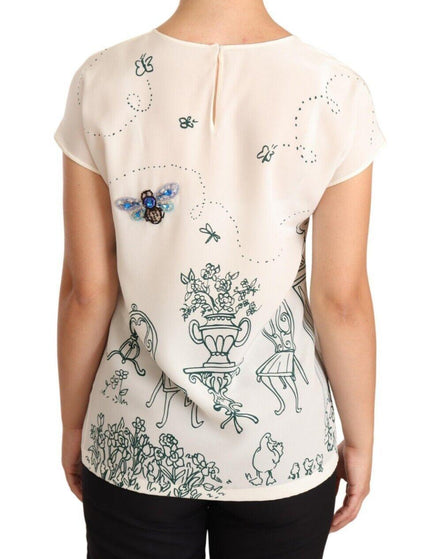 Dolce & Gabbana White Silk Garden Fountain T-Shirt Blouse - Ellie Belle