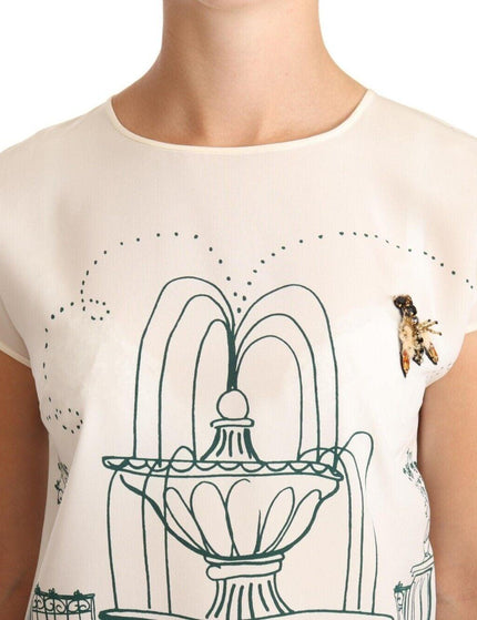 Dolce & Gabbana White Silk Garden Fountain T-Shirt Blouse - Ellie Belle