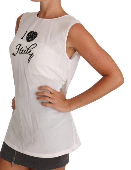 Dolce & Gabbana White Silk I LOVE ITALY Cami T-shirt - Ellie Belle