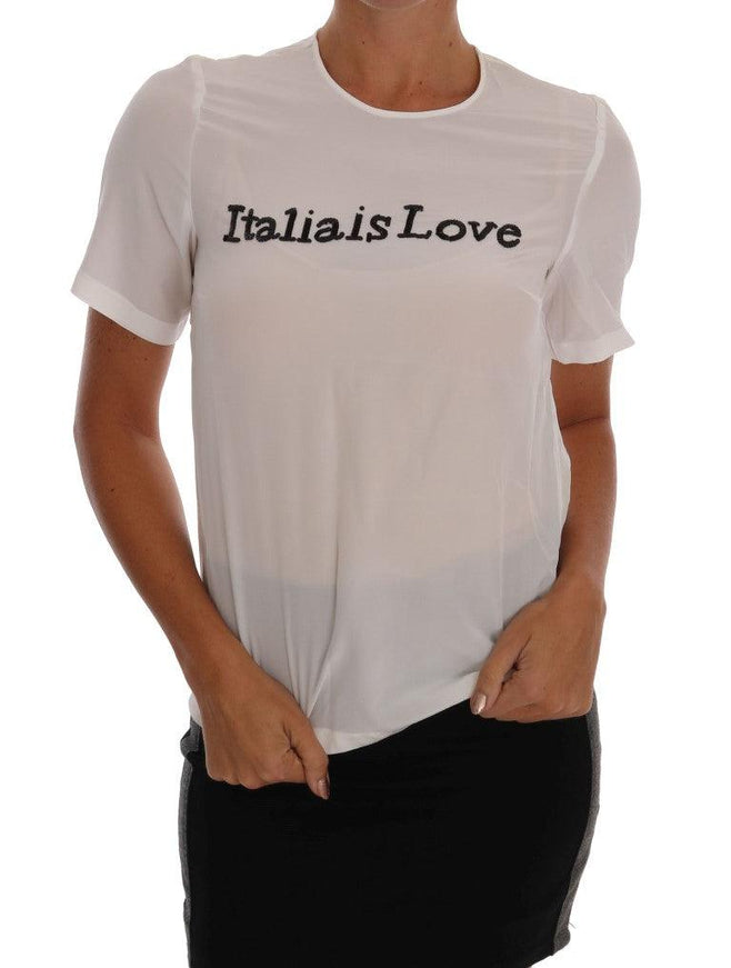 Dolce & Gabbana White Silk ITALIA IS LOVE Blouse T-shirt