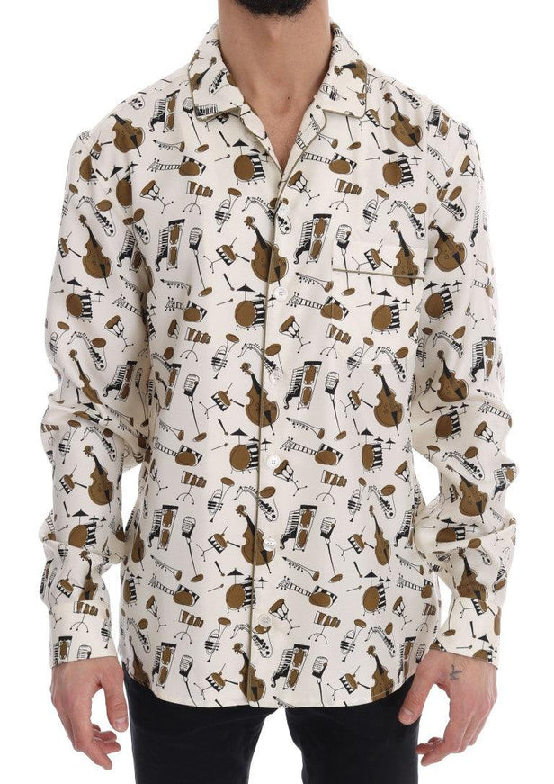 Dolce & Gabbana White Silk JAZZ Motive Print Shirt - Ellie Belle