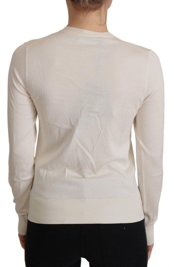 Dolce & Gabbana White Silk Knit Rose Button Cardigan Sweater - Ellie Belle