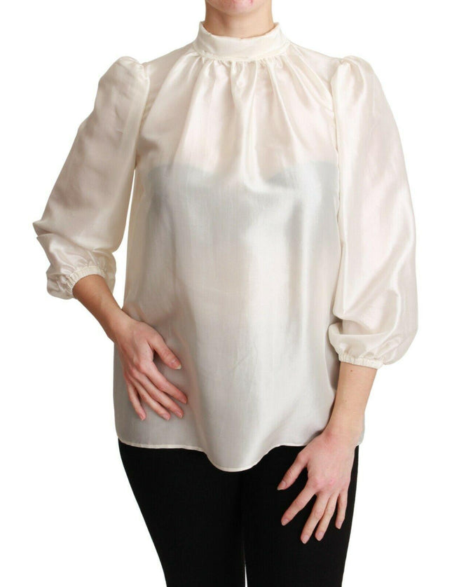 Dolce & Gabbana White Silk Neck Scarf Bow Blouse Shirt - Ellie Belle