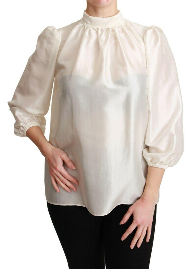 Dolce & Gabbana White Silk Neck Scarf Bow Blouse Shirt - Ellie Belle