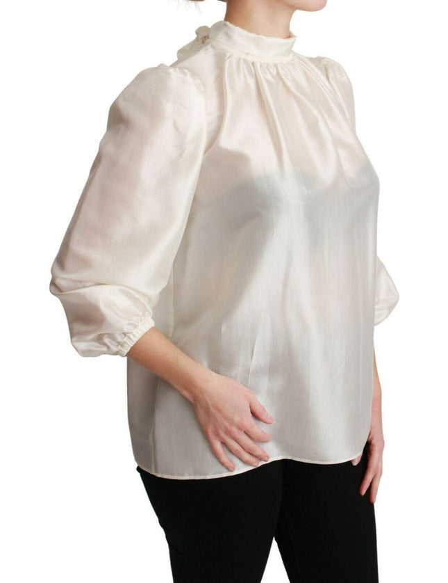 Dolce & Gabbana White Silk Neck Scarf Bow Blouse Shirt - Ellie Belle