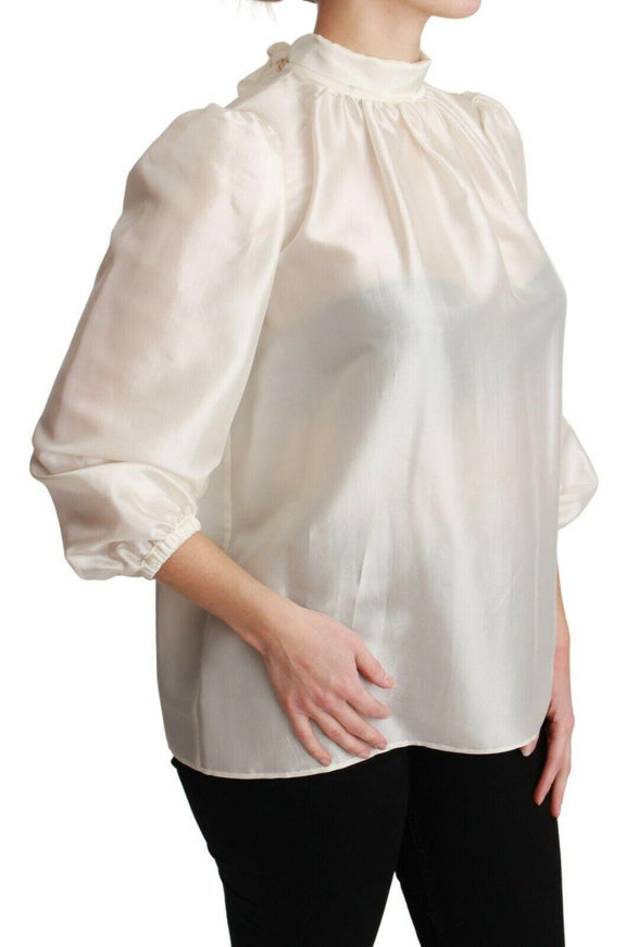 Dolce & Gabbana White Silk Neck Scarf Bow Blouse Shirt - Ellie Belle