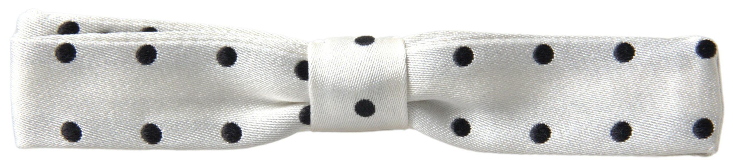 Dolce & Gabbana White Silk Polka Dot Adjustable Neck Men Bow Tie - Ellie Belle