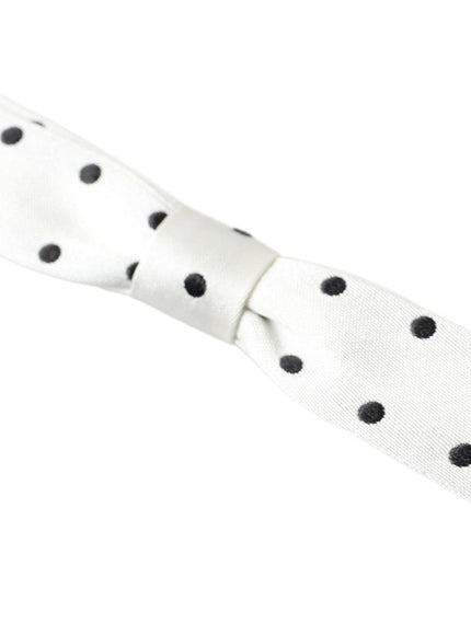 Dolce & Gabbana White Silk Polka Dot Adjustable Neck Men Bow Tie - Ellie Belle