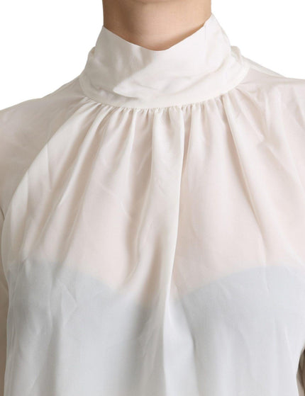 Dolce & Gabbana White Silk Pussy Bow Long Sleeved Top Blouse - Ellie Belle