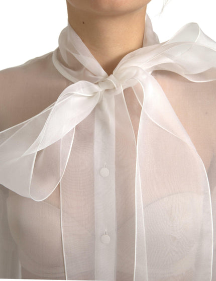Dolce & Gabbana White Silk Sheer Organza Tied Neck Blouse - Ellie Belle