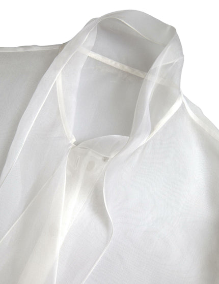 Dolce & Gabbana White Silk Sheer Organza Tied Neck Blouse - Ellie Belle