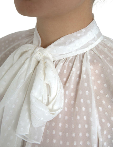 Dolce & Gabbana White Silk Sheer Tied Neck Polka Dots Blouse - Ellie Belle