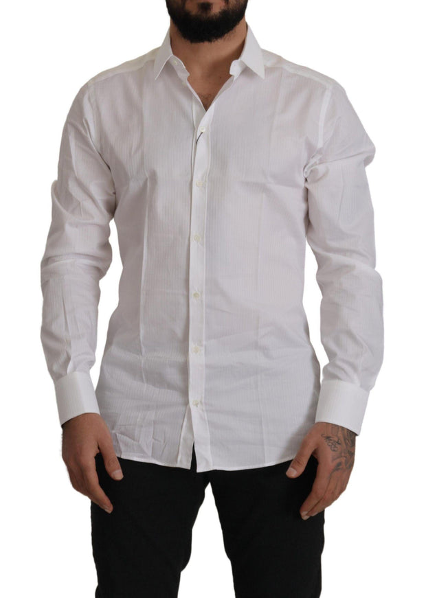 Dolce & Gabbana White Slim Fit Cotton Formal Dress Shirt - Ellie Belle