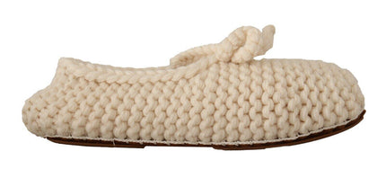 Dolce & Gabbana White Slip On Ballerina Flats Wool Knit Shoes - Ellie Belle