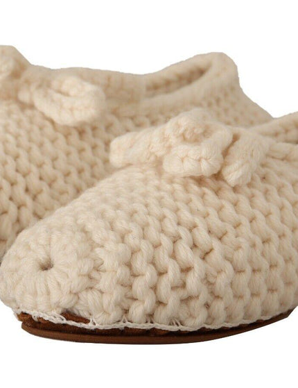 Dolce & Gabbana White Slip On Ballerina Flats Wool Knit Shoes - Ellie Belle