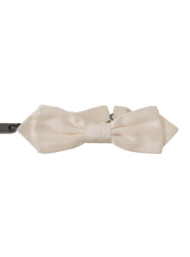 Dolce & Gabbana White Solid Silk Adjustable Neck Papillon Tie - Ellie Belle
