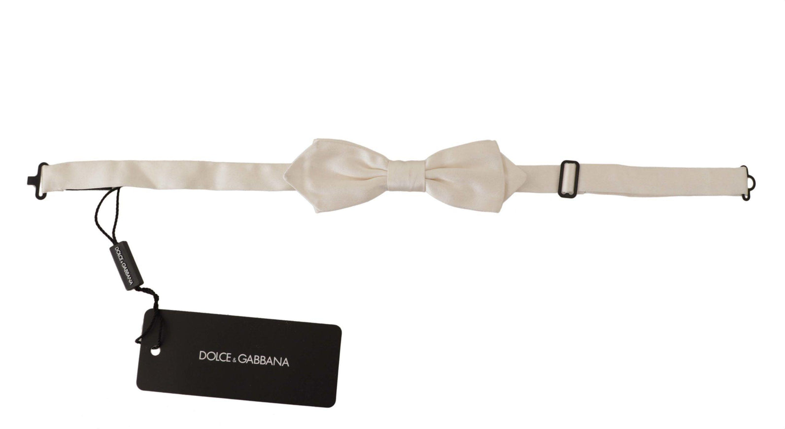 Dolce & Gabbana White Solid Silk Adjustable Neck Papillon Tie - Ellie Belle