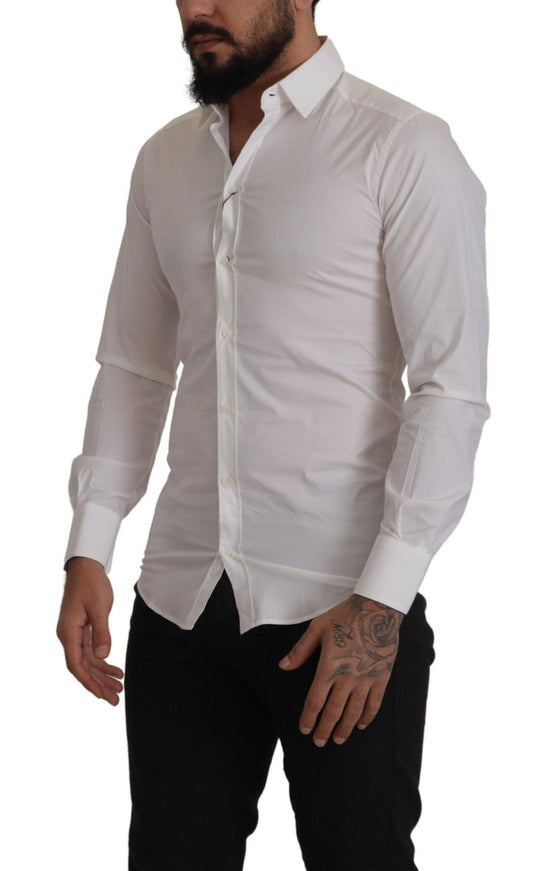 Dolce & Gabbana White Stretch GOLD Slim Fit Dress Shirt - Ellie Belle