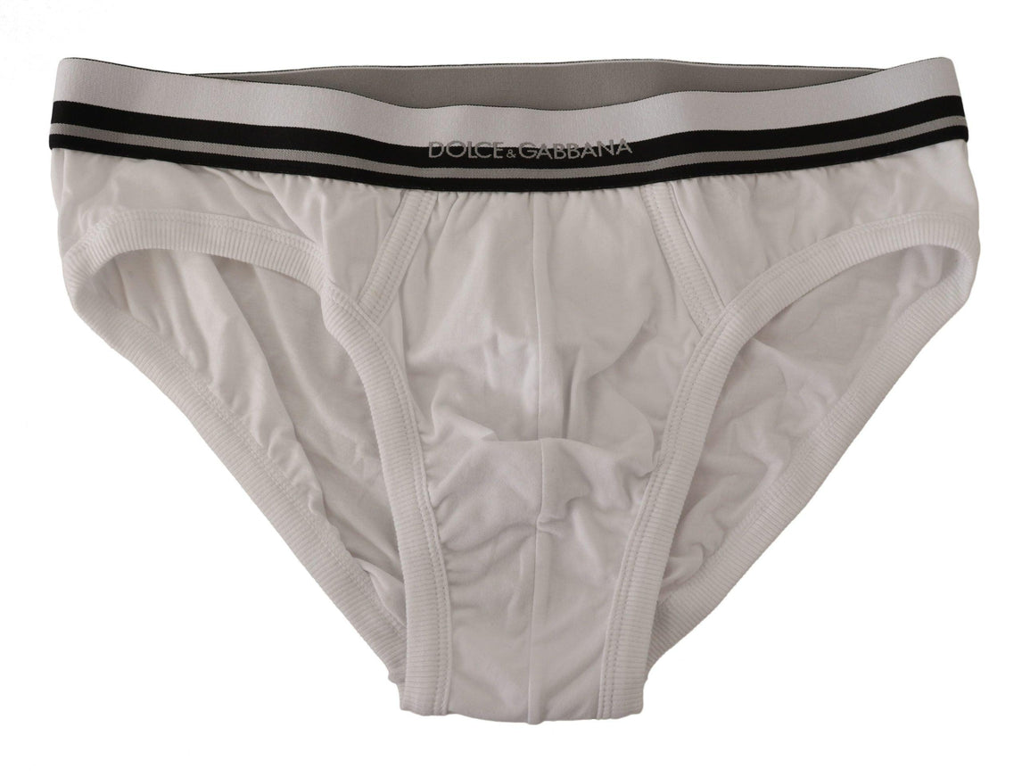 Dolce & Gabbana White Stripe Cotton Stretch Midi Brief Underwear - Ellie Belle