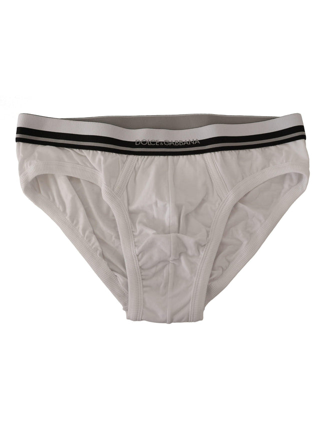 Dolce & Gabbana White Stripe Cotton Stretch Midi Brief Underwear - Ellie Belle