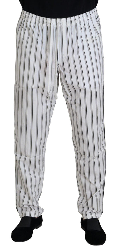 Dolce & Gabbana White Striped Cotton Men Pants - Ellie Belle