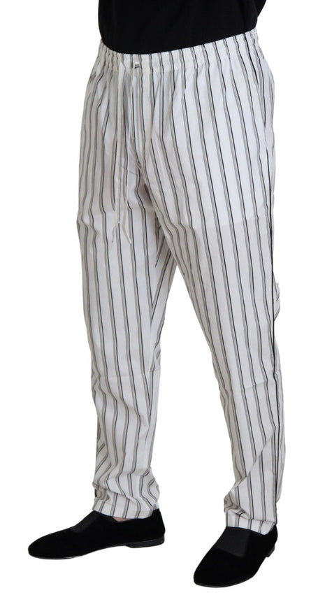 Dolce & Gabbana White Striped Cotton Men Pants - Ellie Belle