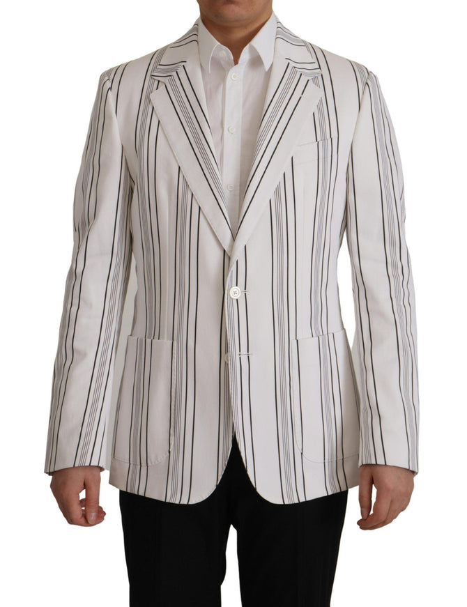 Dolce & Gabbana White Stripes Cotton Single Breasted Blazer - Ellie Belle