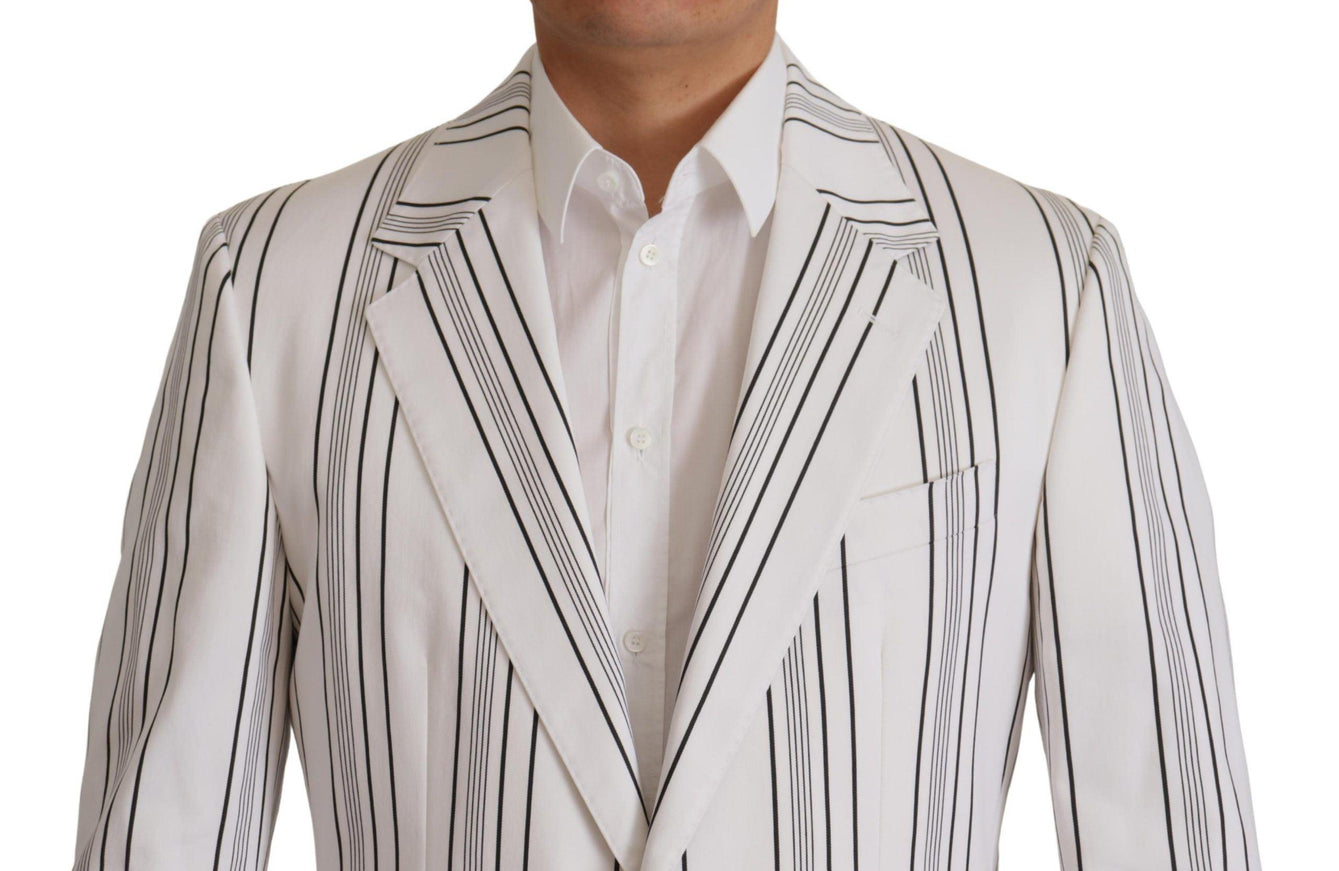 Dolce & Gabbana White Stripes Cotton Single Breasted Blazer - Ellie Belle