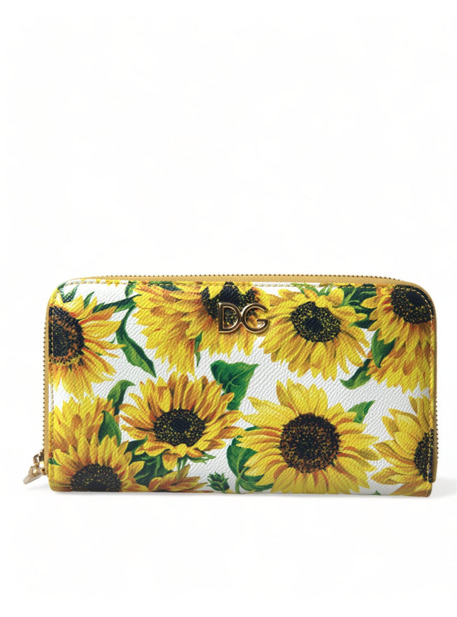 Dolce & Gabbana White Sunflower Leather DG Zip Around Continental Wallet - Ellie Belle