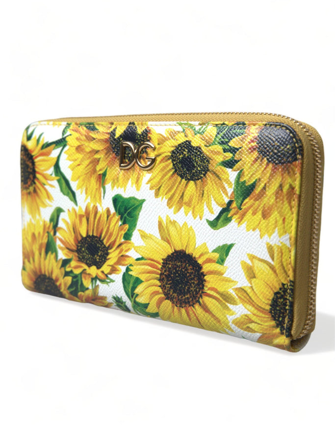 Dolce & Gabbana White Sunflower Leather DG Zip Around Continental Wallet - Ellie Belle