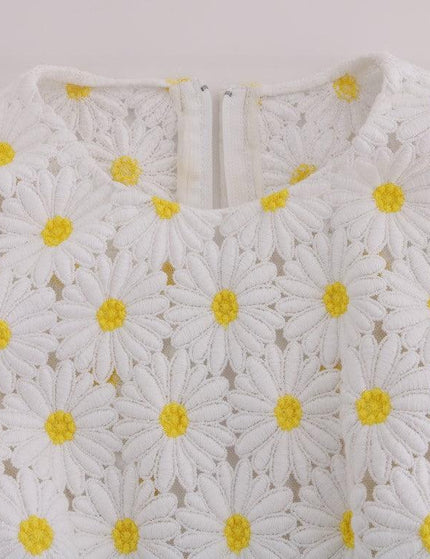 Dolce & Gabbana White Sunflower Ricamo Sheath Dress