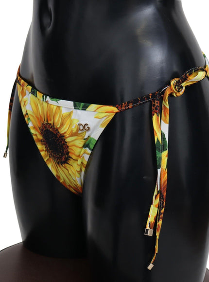 Dolce & Gabbana White Sunflower Swimwear Beachwear Bikini Bottom - Ellie Belle