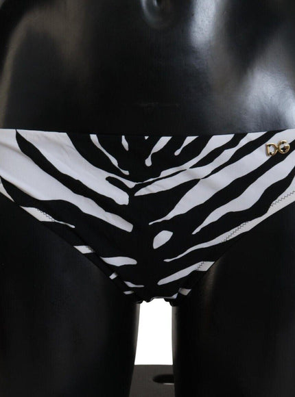 Dolce & Gabbana White Swimwear Zebra Side Tie Bottom Swimsuit - Ellie Belle