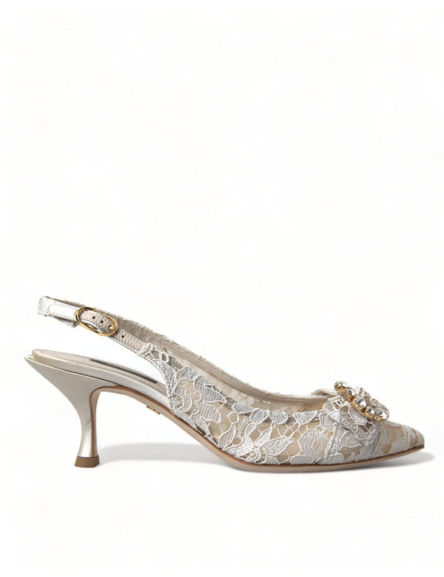 Dolce & Gabbana White Taormina Lace Crystal Slingback Shoes - Ellie Belle