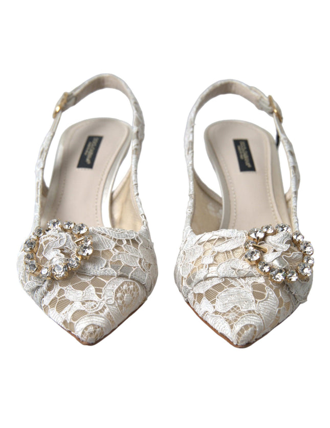 Dolce & Gabbana White Taormina Lace Crystal Slingback Shoes - Ellie Belle