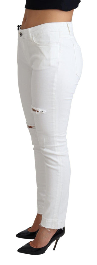 Dolce & Gabbana White Tattered Skinny Denim Cotton Stretch Jeans - Ellie Belle