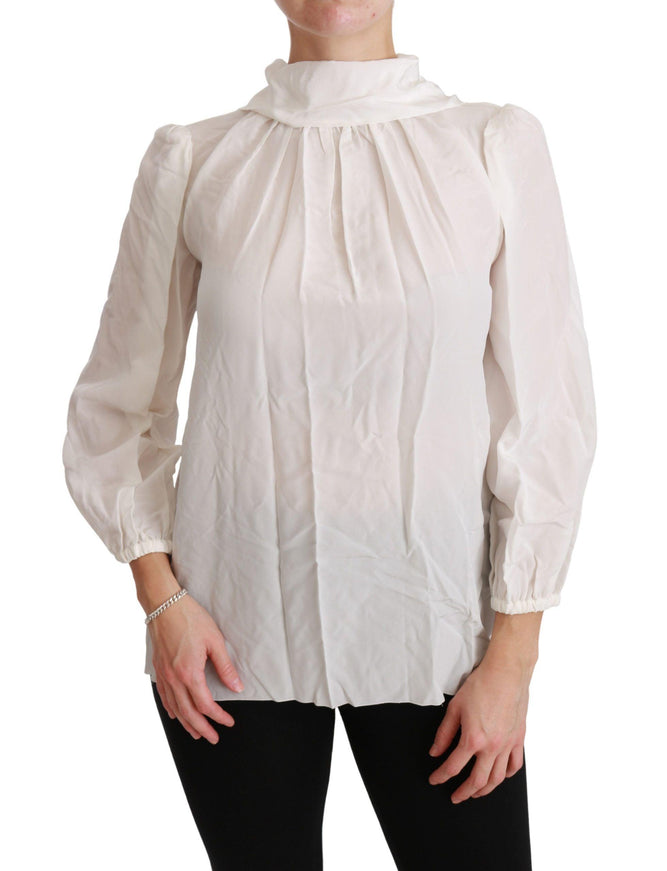 Dolce & Gabbana White Turtle Neck Blouse Shirt Silk Top