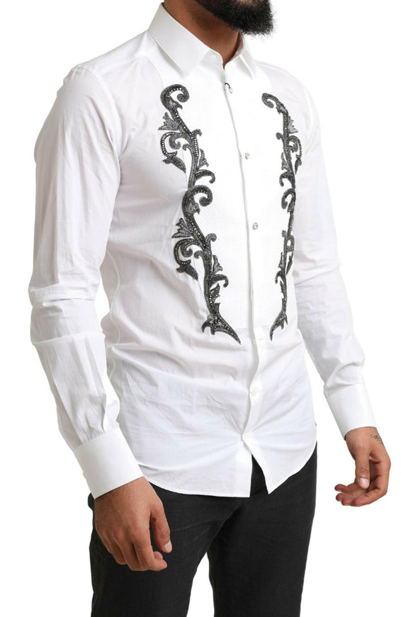 Dolce & Gabbana White Tuxedo Slim Fit Baroque Shirt - Ellie Belle