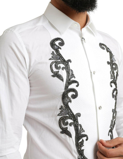 Dolce & Gabbana White Tuxedo Slim Fit Baroque Shirt - Ellie Belle